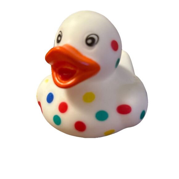 Hobby Lobby Mini White Rubber Duck Rainbow Dots Classic 2" Toy Or For Jeep - Picture 1 of 6
